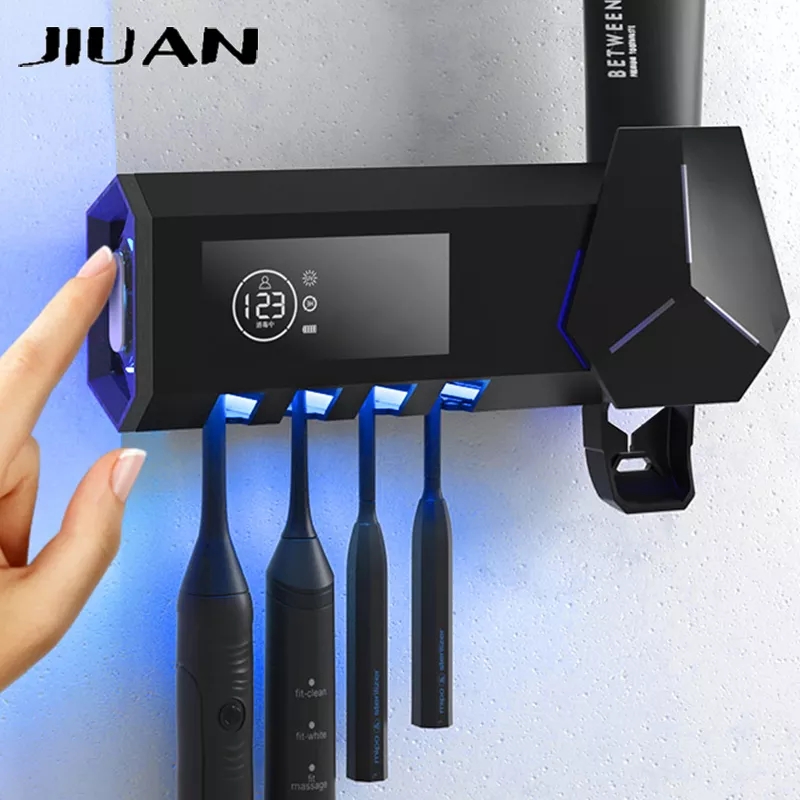 Jiuan Solar UV Toothbrush Holder Wall Mounted Automatic Toothpaste Dispenser